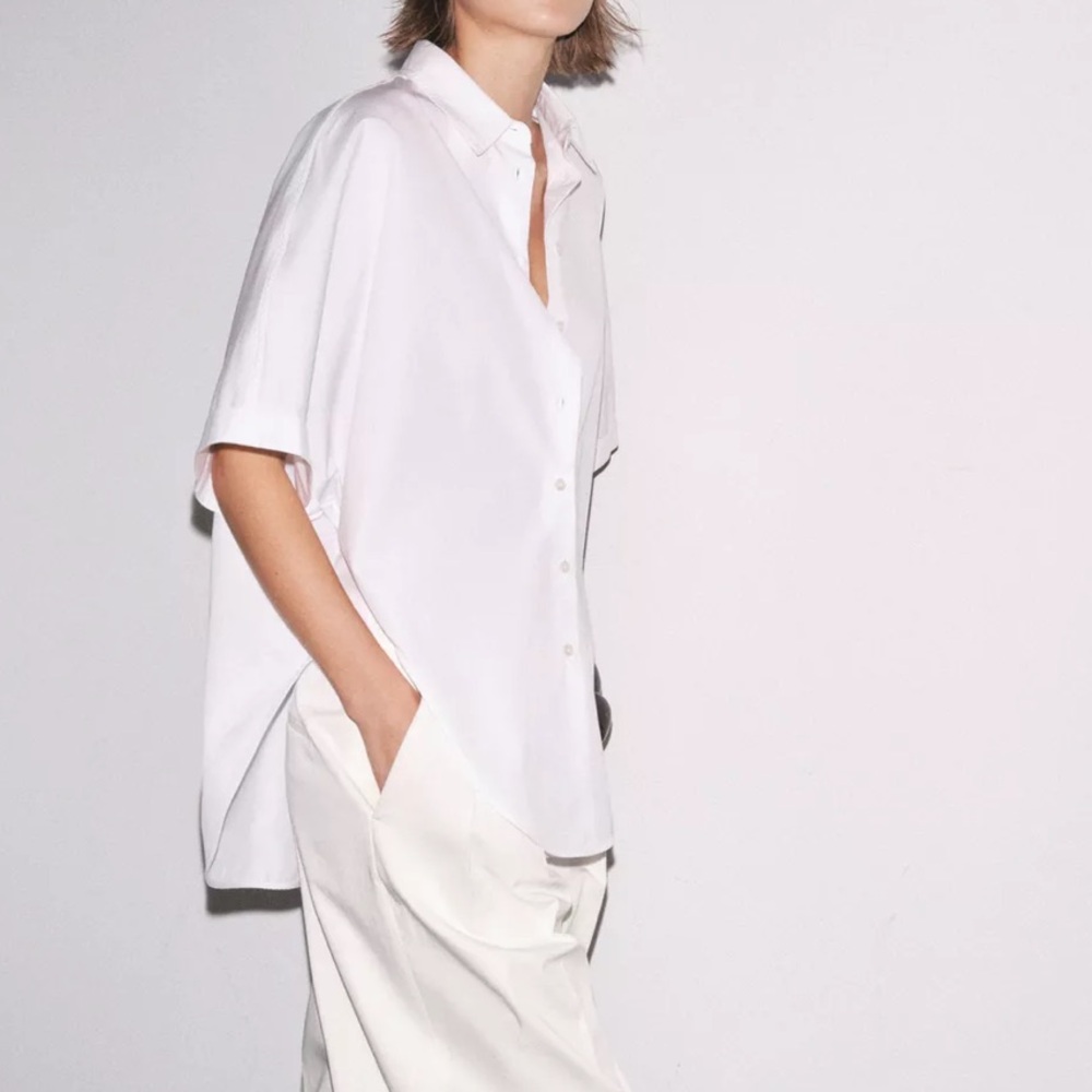 NWT ZARA WHITE COTTON OVERSIZED POPLIN SHIRT M - Picture 3 of 5